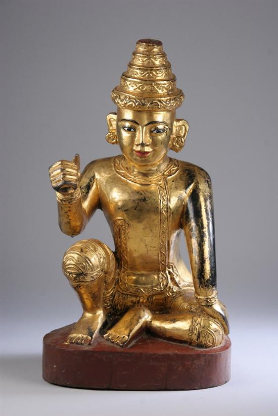 Appraisal: BURMESE GILT AND LACQUERED WOODEN FIGURE OF NAT Early th