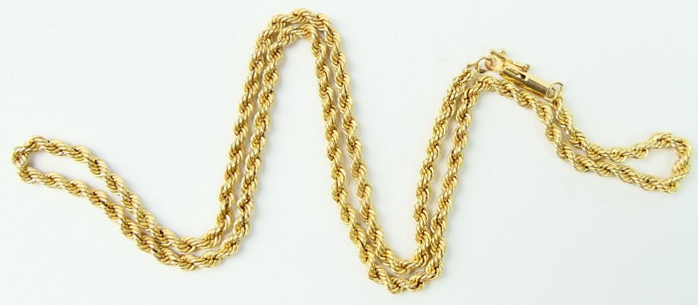 Appraisal: KT YELLOW GOLD ROPE CHAIN NECKLACE Measures long and almost