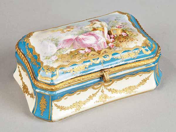 Appraisal: A French Porcelain and Bronze Dor Rectangular Box early th