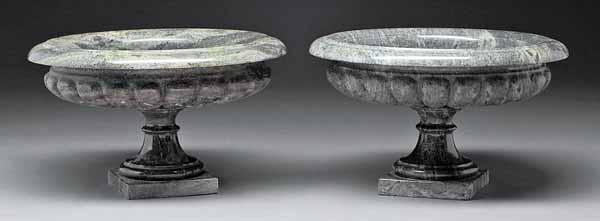 Appraisal: An Impressive Pair of Seravezza Marble Tazzas with broad convex