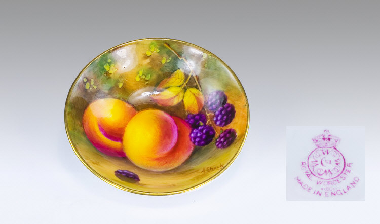 Appraisal: Royal Worcester Miniature Dish Hand Painted Stillife Peaches Blue Berries