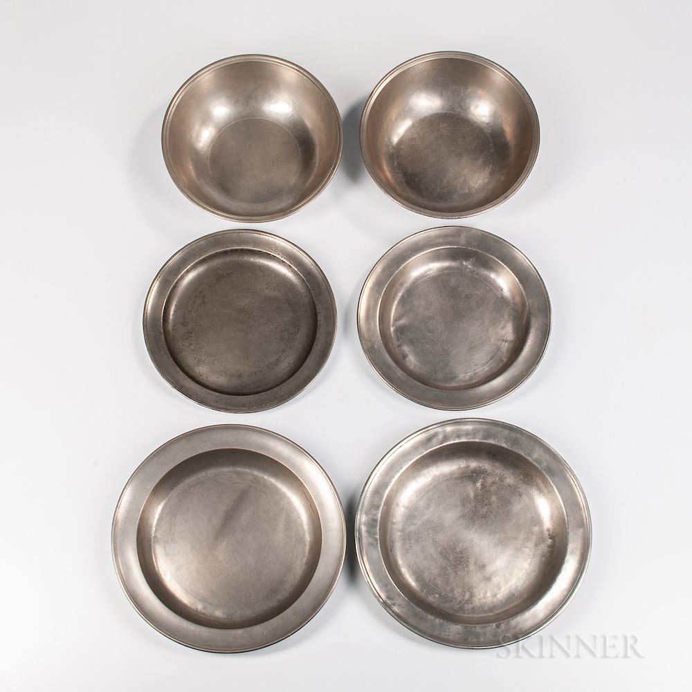 Appraisal: Six American Pewter Table Items Six American Pewter Table Items