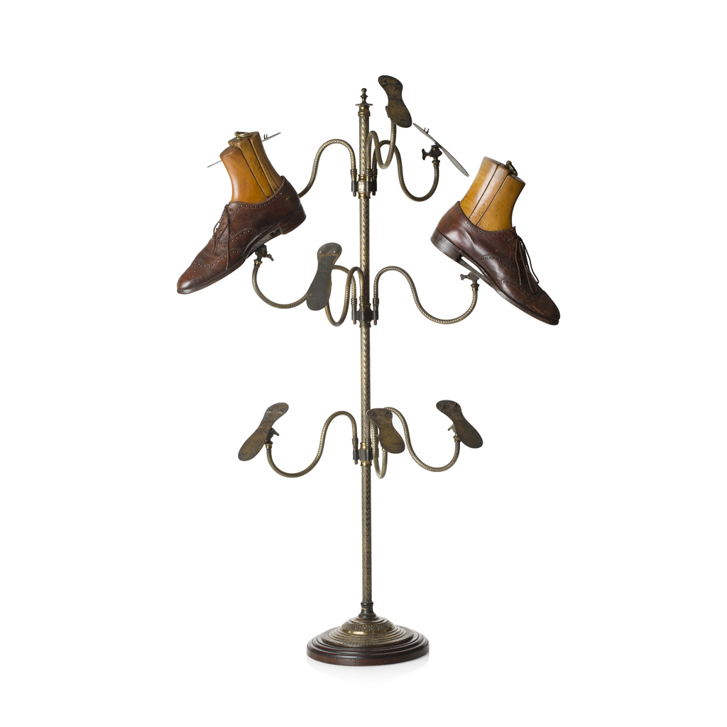 Appraisal: VICTORIAN BRASS AND WALNUT SHOE DISPLAY STAND LATE TH EARLY