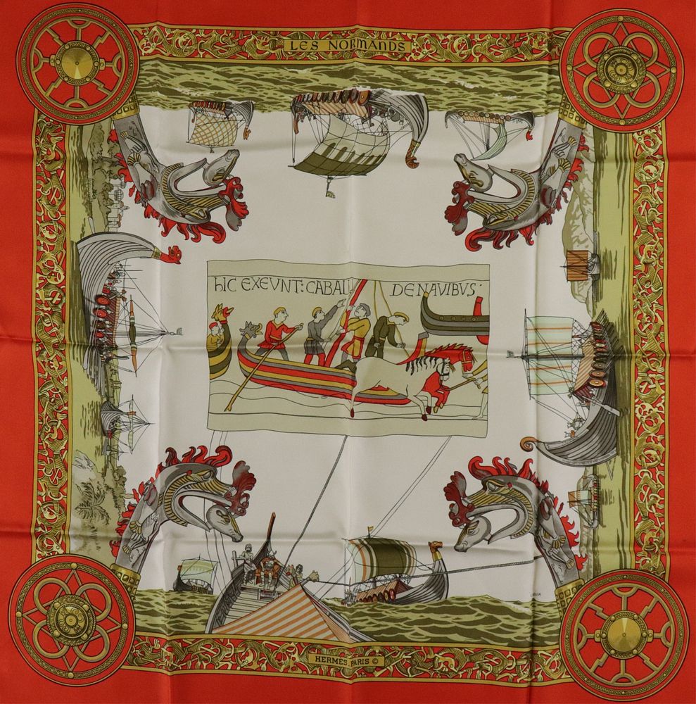 Appraisal: Hermes Silk Scarf - Les Normands Hermes silk scarf Les