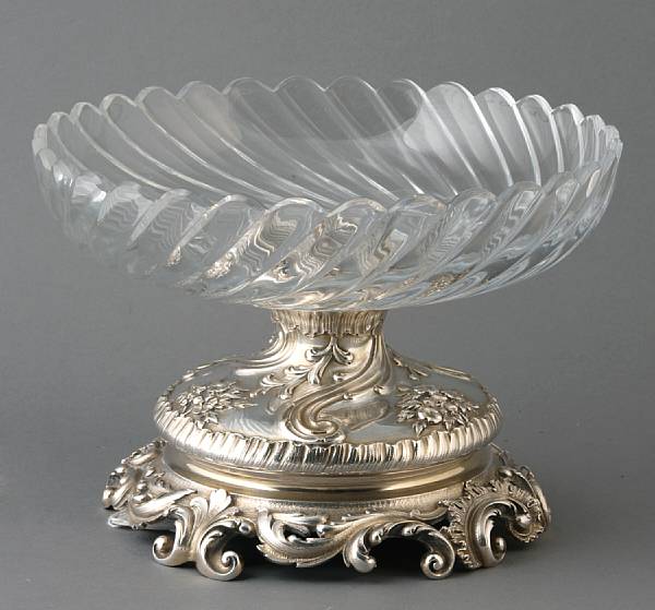 Appraisal: A plated centerpiece with glass bowlCardeilhac Paris The domed base