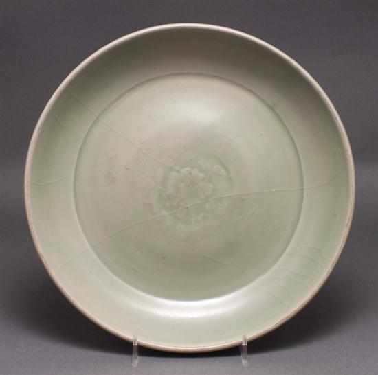 Appraisal: Chinese celadon glaze stoneware dish th th century with floral