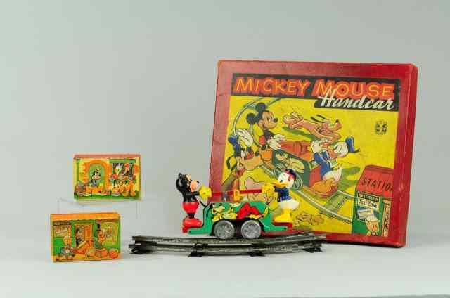 Appraisal: MICKEY MOUSE HAND CAR Wells-O-London England boxed example features lithographed