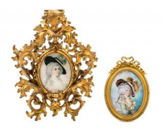 Appraisal: Two Continental Portrait Miniatures Larger example x inches Two Continental