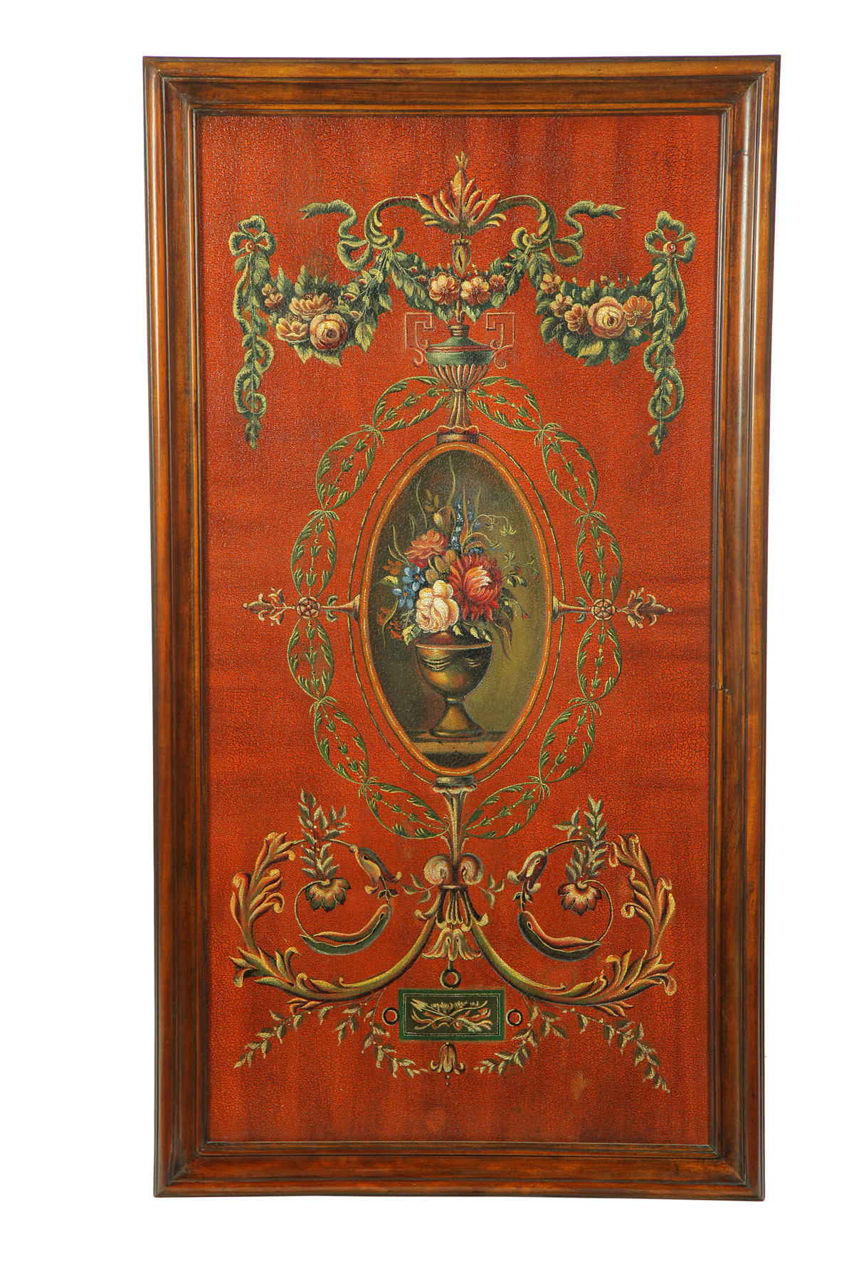 Appraisal: DECORATIVE AMERICAN WALL PANEL Late th century Handpainted Adams-style floral