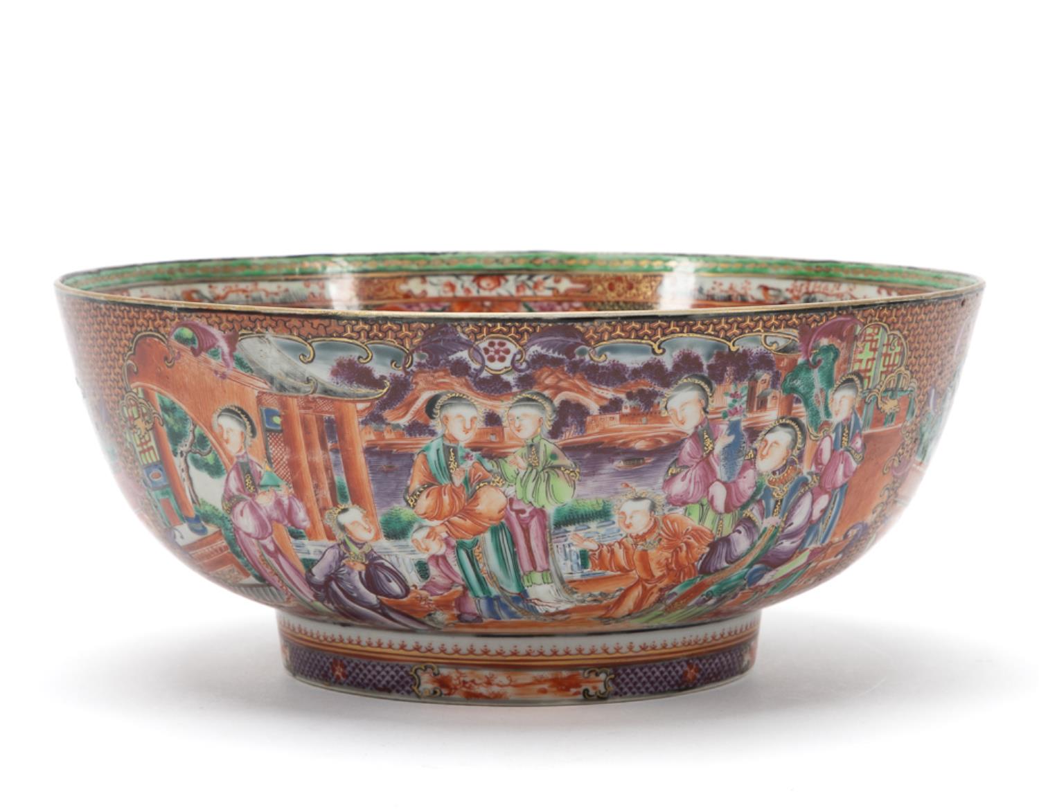 Appraisal: CHINESE EXPORT MANDARIN PALETTE FLORAL PUNCH BOWL Chinese Rose Mandarin