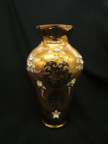 Appraisal: Italian Art Glass Vase raised florals and enamel with heavy