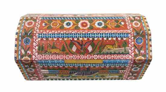 Appraisal: A Mexican Painted Wood Blanket Chest having a domed lid