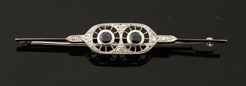 Appraisal: An Art Deco sapphire and diamond bar brooch Circa Set