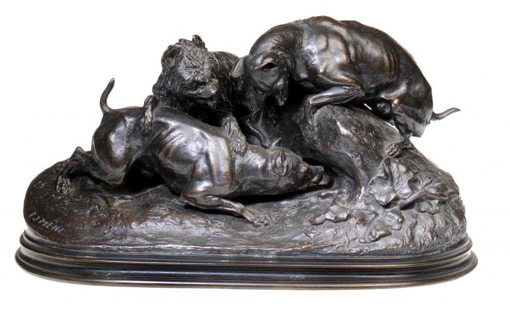 Appraisal: A BRONZE GROUP OF CHASE AU LAPIN AFTER PIERRE-JULES M