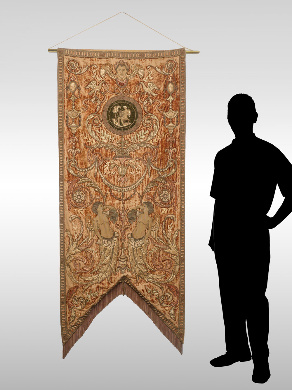 Appraisal: A GROTESQUE HANGING BANNER WITH METAL THREADS A Rare th