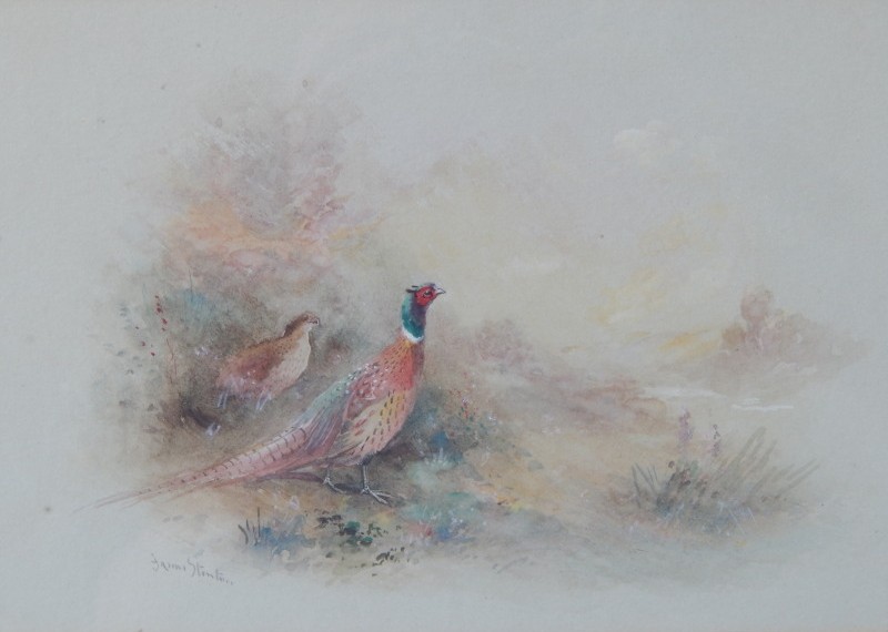 Appraisal: James Stinton Pheasants in landscape watercolour signed lower left cm