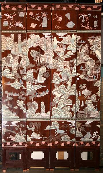 Appraisal: Four panels from a large coromandel screen th Century The