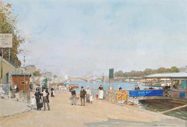 Appraisal: LUIGI LOIR French - ''Au Bord de la Seine'' gouache