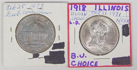 Appraisal: Two U S Commemorative Half Dollars Lincoln-Illinois grades MS or