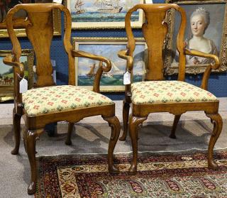 Appraisal: Pair of Queen Anne style mahogany armchairs Pair of Queen