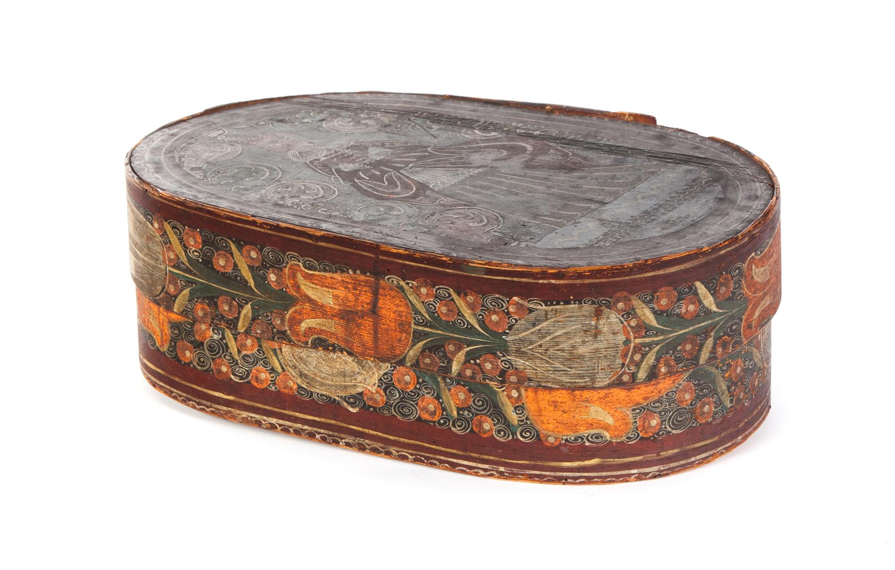 Appraisal: EUROPEAN BRIDE'S BOX First half- th century Oval bentwood box