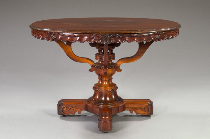 Appraisal: Unusual American Transitional Late Classical-into-Rococo Revival Rosewood Center Table mid-