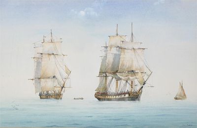 Appraisal: David C Bell b Two frigates and two smaller vessels