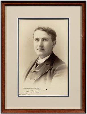 Appraisal: Thomas Edison signed photograph large sepia cabinet portrait of Edison