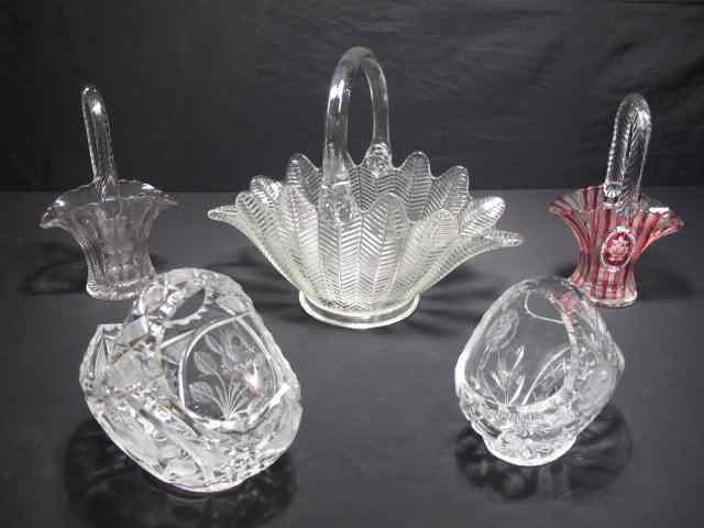 Appraisal: Lot of five crystal and glass baskets Includes a ''