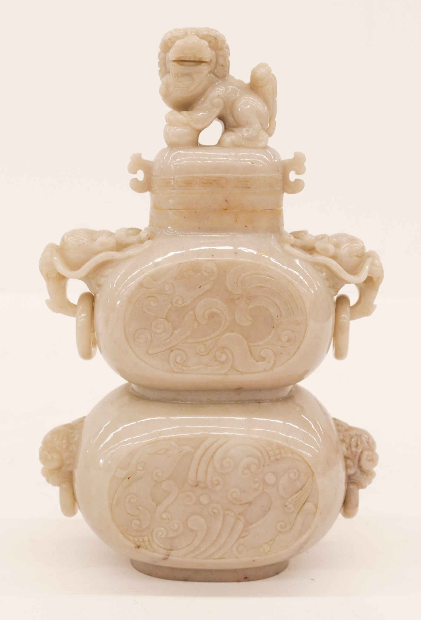 Appraisal: Fine Chinese Grey Jade Double Gourd Vase ''x '' Intricately