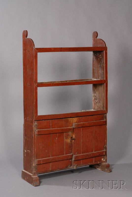 Appraisal: Red-painted Trestle-foot Hutch probably Europe th century old surface imperfections