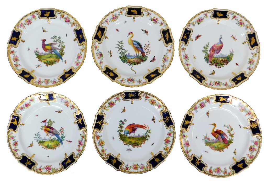 Appraisal: PC COPELAND SPODE EXOTIC BIRD INSECT PLATES England th-Early th