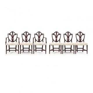 Appraisal: Set of Six Sheraton Style Dining Chairs th century mahogany