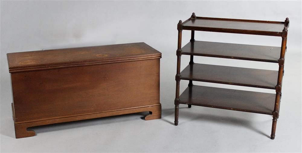 Appraisal: SMALL MAHOGANY BLANKET CHEST TOGETHER WITH A DIMINUTIVE MAHOGANY WHATNOT