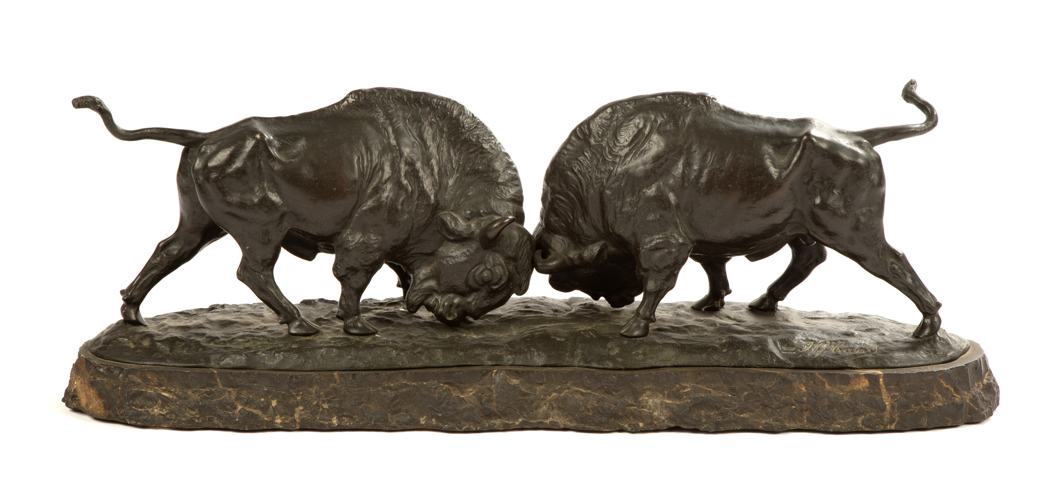 Appraisal: FRANZ IFFLAND GERMAN - KAMPFENDE BISONS BATTLING BUFFALO circa Greenish