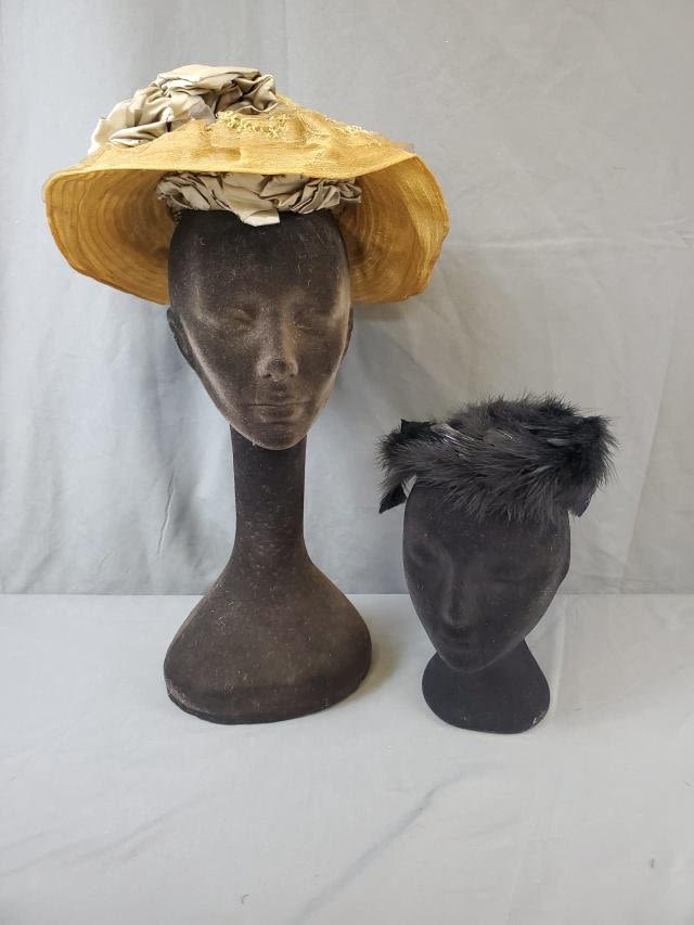 Appraisal: antique ladies hats including a brown hat with blue satin