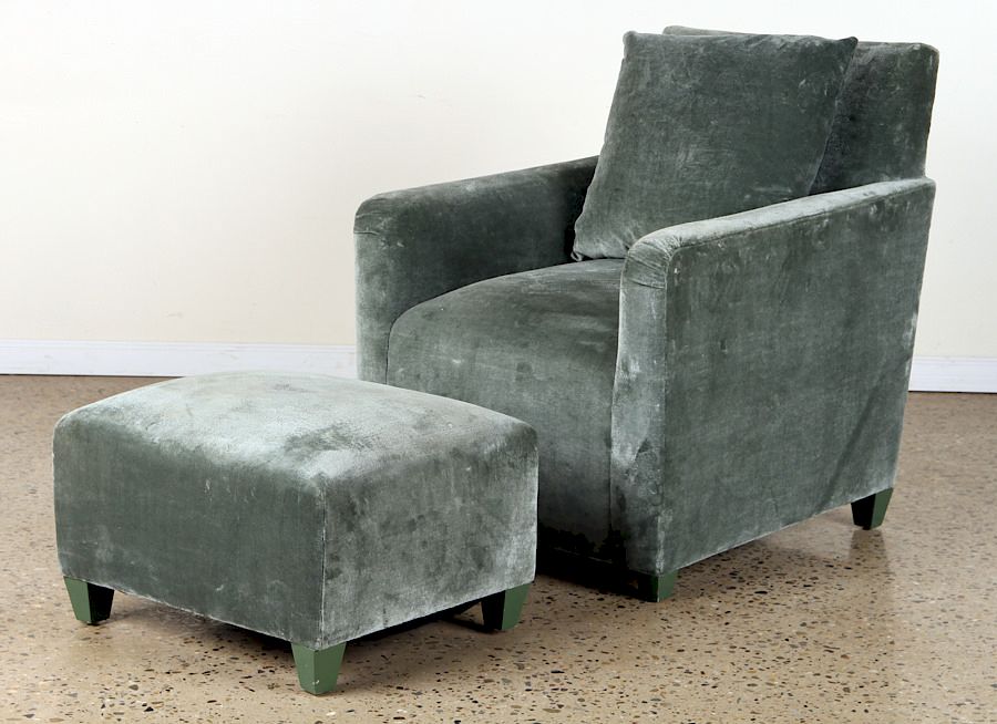 Appraisal: GEOFFREY BRADFIELD GREEN CLUB CHAIR AND OTTOMAN A Geoffrey Bradfield