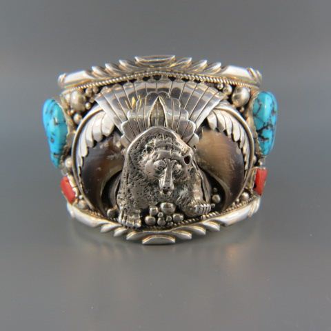 Appraisal: Navajo Indian Bracelet turquoise coral bear claws figural bear design