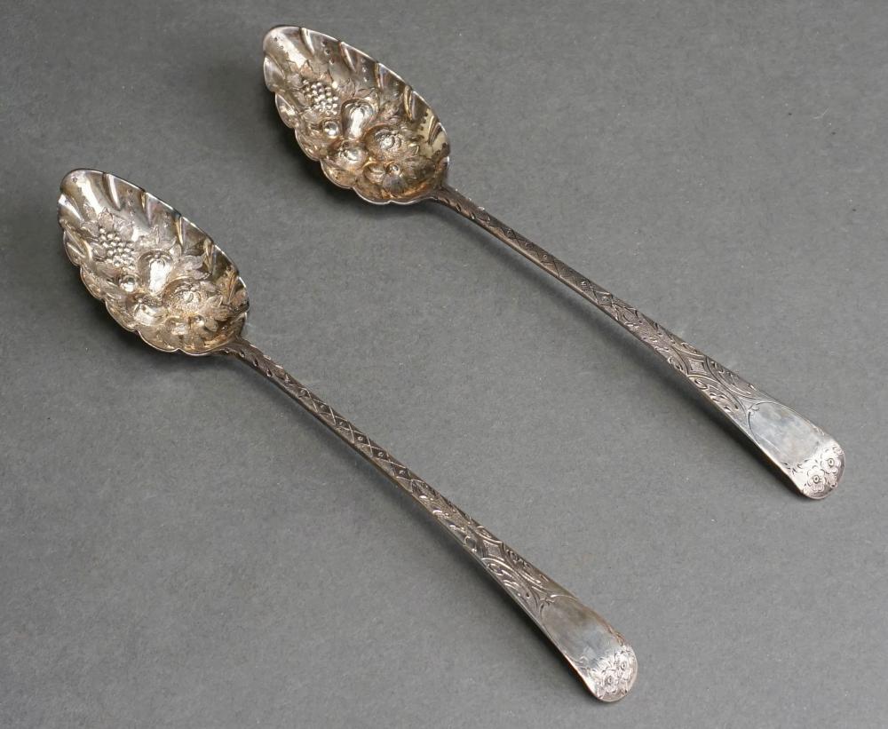 Appraisal: PAIR GEORGE BURROWS LONDON CIRCA STERLING SILVER BERRY SPOONS L