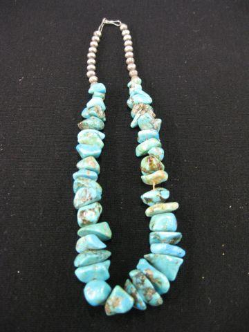 Appraisal: Indian Sterling Turquoise Necklace natural nugget style long