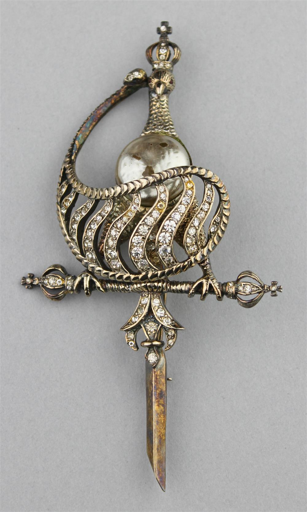 Appraisal: NETTIE ROSENSTEIN STERLING BROOCH sterling stylized sword with rhinestones highlighting