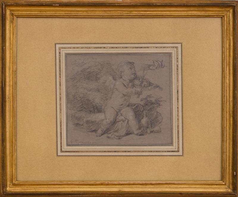 Appraisal: Continental School Putto Playing a Violin Chalk on grey paper