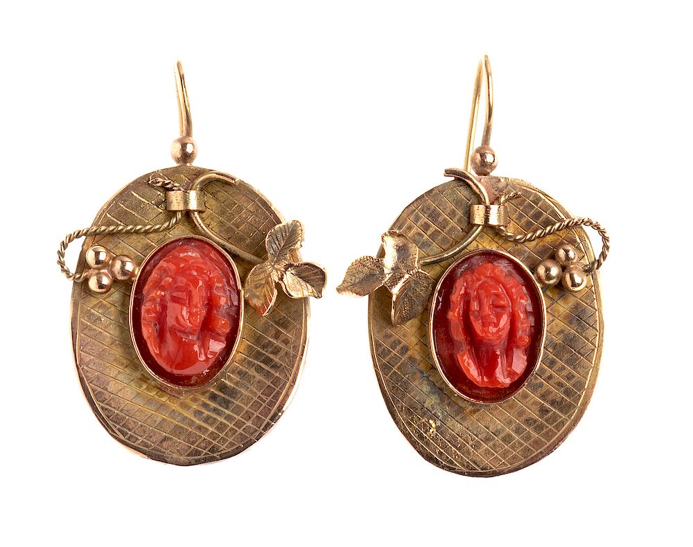 Appraisal: Sciacca coral earrings - Trapani th Century Sciacca coral earrings