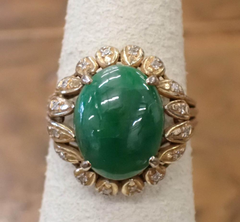 Appraisal: JADE DIAMOND AND FOURTEEN KARAT GOLD RING The yellow gold