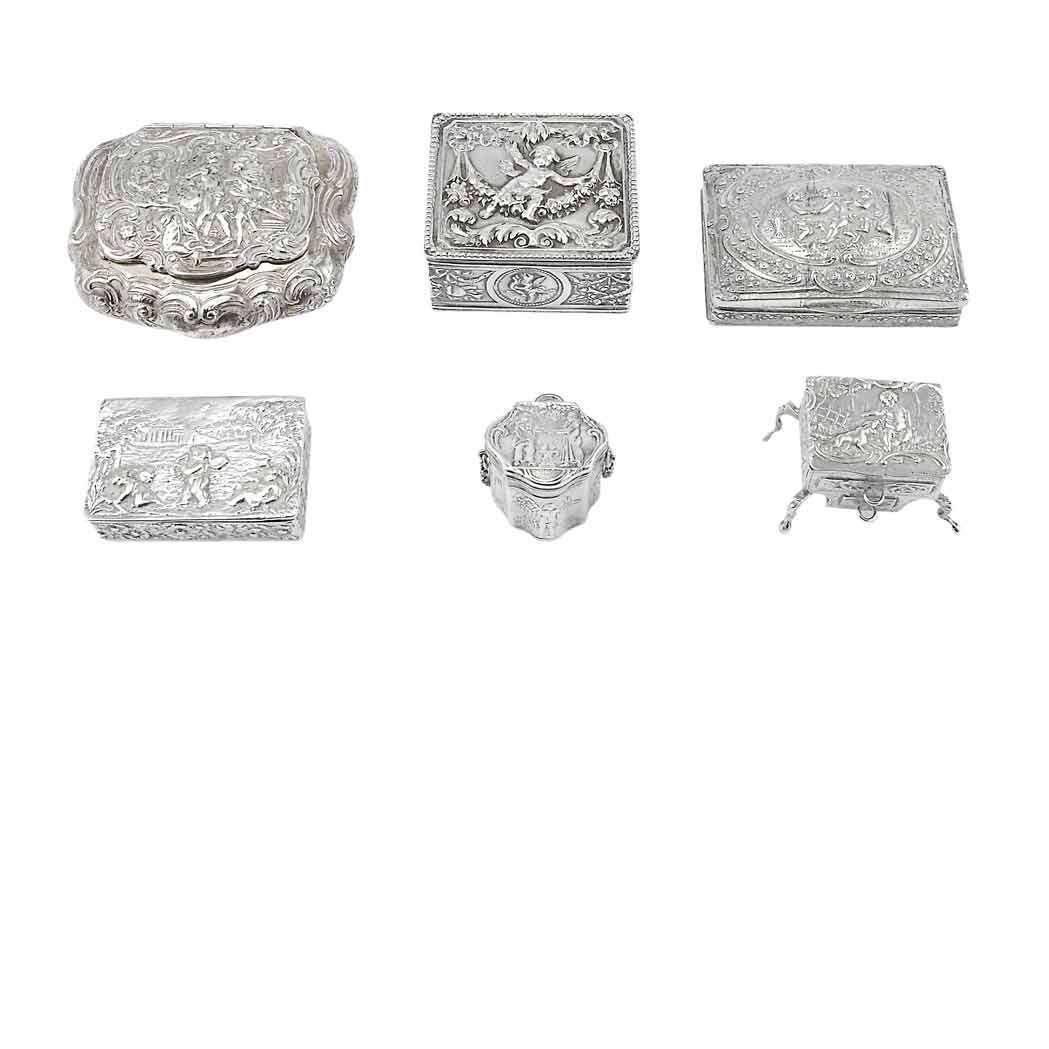 Appraisal: Group of Six Continental Silver Trinket and Toiletry Boxes Each