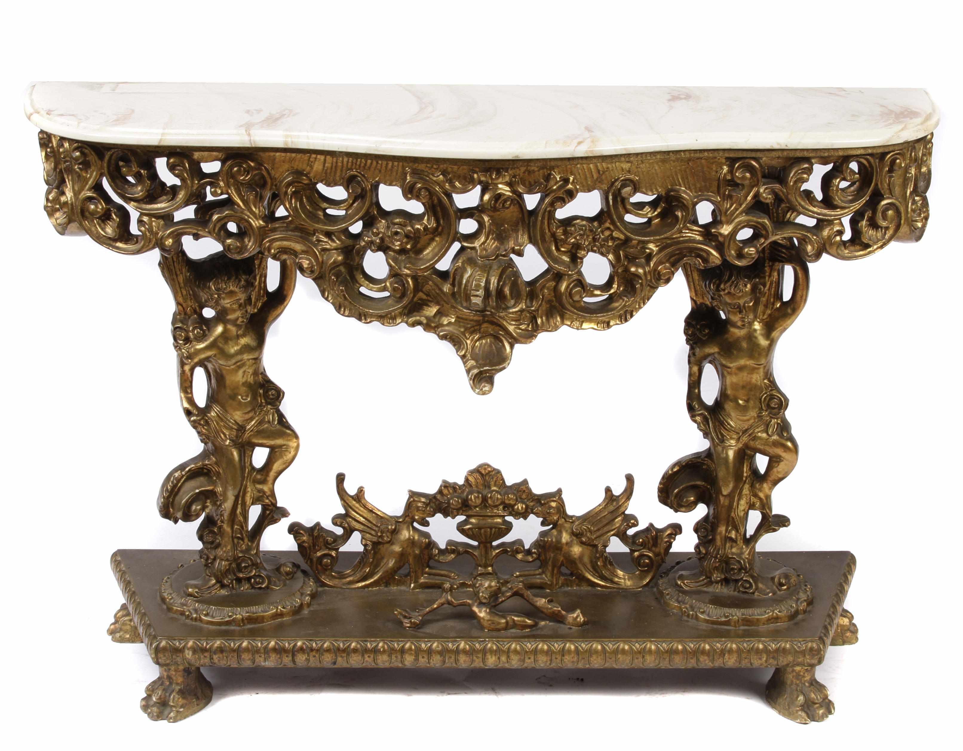 Appraisal: An Italian Rococo style giltwood and marble console height in