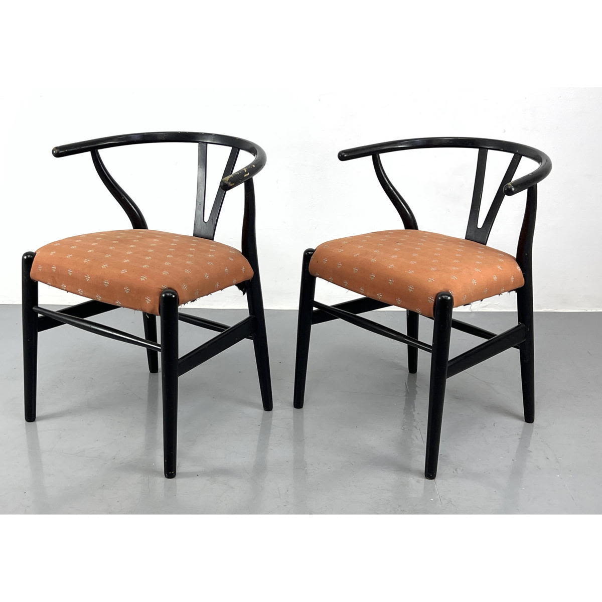 Appraisal: Pair Hans Wegner Wishbone Chairs Marked with Carl Hansen Foil