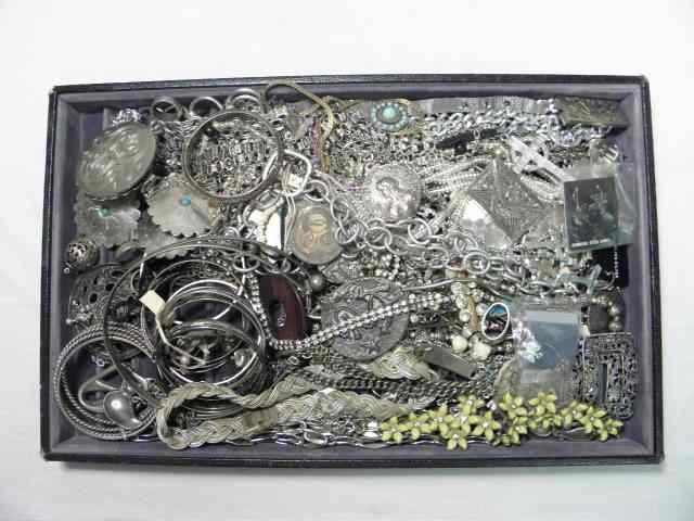 Appraisal: Tray lot of assorted costume jewelry Includes necklaces bracelets rings