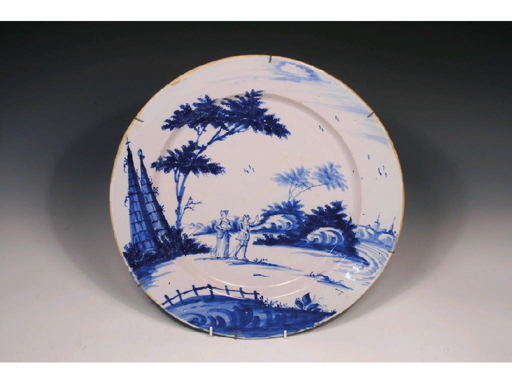 Appraisal: AN ENGLISH DELFTWARE BLUE AND WHITE CHARGER th century painted