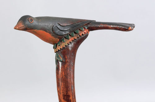 Appraisal: Bally Carver cane with painted bird grip h Illustrated in